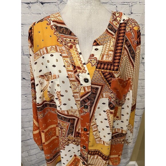 Ruby Rd. Women's Blouse lightweight Geometric Design Roll Tab Sleeve Size 3X - Picture 2 of 6